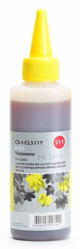 Чернила Cactus CS-I-CL511Y для принтеров Canon Pixma MP240/ MP250/ MP260/ MP270/ MP480, желтый 100мл