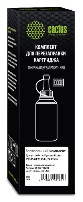Тонер Cactus CS-RK-TK1200 для принтера Kyocera Ecosys P2335d/P2335dn/P2335dw черный флакон 125гр. (в компл.:чип)