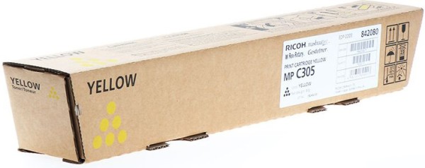 Картридж Ricoh MPC305E (842080) оригинальный для Ricoh Aficio MP C305SP/ C305SPF, желтый, 4000 стр.