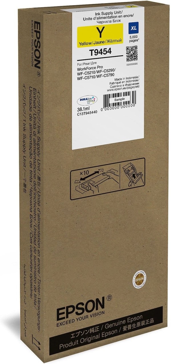 Чернила Epson C13T945440 (T9454 Yellow) оригинальные для Epson WorkForce Pro WF-C5210/ WF-C5290/ WF-C5710/ WF-C5790, жёлтый, 38.1мл, 5000 стр.
