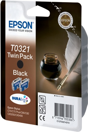 C13T03214210 Картридж Epson T0321 (2 шт.в уп.) для St С70/80/82 (черный)