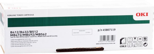 Картридж OKI (45807119/ 45807102) оригинальный для принтера OKI B412/ B432/ B512/ MB472/ MB492/ MB562, чёрный, 3000 стр.