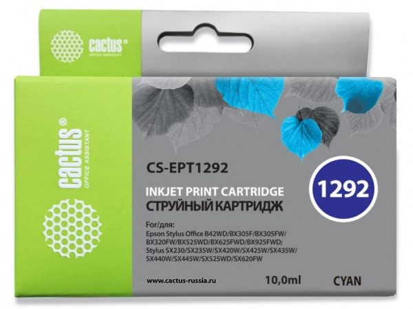 Картридж струйный Cactus CS-EPT1292 голубой (10мл) для Epson B42/BX305/BX305F/BX320/BX525/BX625/SX420/SX425/SX525/SX621