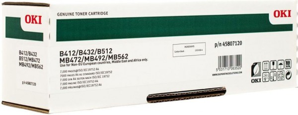 Картридж OKI (45807120/ 45807106) оригинальный для принтера OKI B412/ B432/ B512/ MB472/ MB492/ MB562, чёрный, увеличенный, 7000 стр.