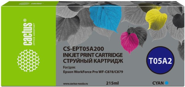 Картридж Cactus T05A2 (CS-EPT05A200) Cyan для Epson WorkForce Pro WF-C878/ WF-C879, голубой, 215мл