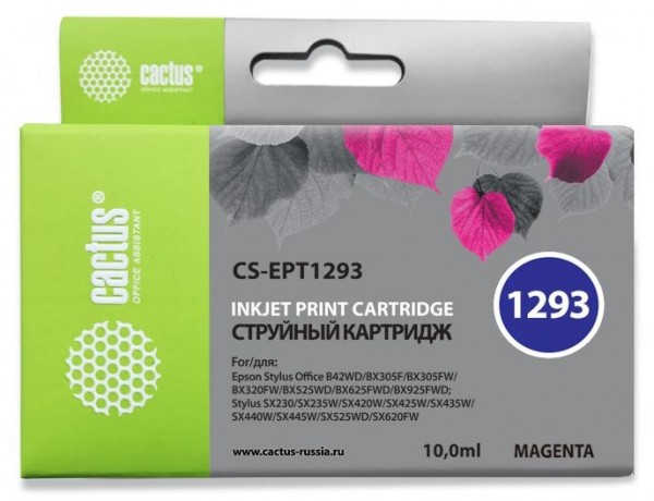 Картридж струйный Cactus CS-EPT1293 пурпурный (10мл) для Epson B42/BX305/BX305F/BX320/BX525/BX625/SX420/SX425/SX525/SX622