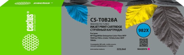 Картридж Cactus №982X T0B28A (CS-T0B28A) Magenta для HP PageWide 765/ 780, пурпурный, увеличенный, 223мл