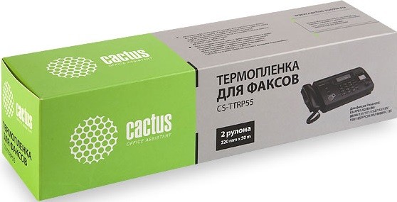 KXF-A55 Термопленка Cactus CS-TTRP55 (2 x 50м) для факсов Panasonic (KXF-A55) KX-FP81/82/85/86/88/90/131/151/15 2/153/155/158/185/FPC91/95/FM90/FC195