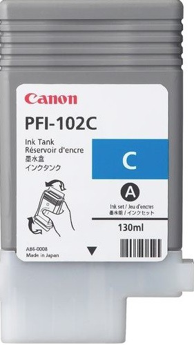 Картридж Canon PFI-102C 0896B001 Cyan оригинальный для Canon imagePROGRAF iPF605/ iPF610/ iPF650/ iPF655/ iPF710/ iPF750/ iPF755/ LP17/ iPF510, голубой, 130 мл.