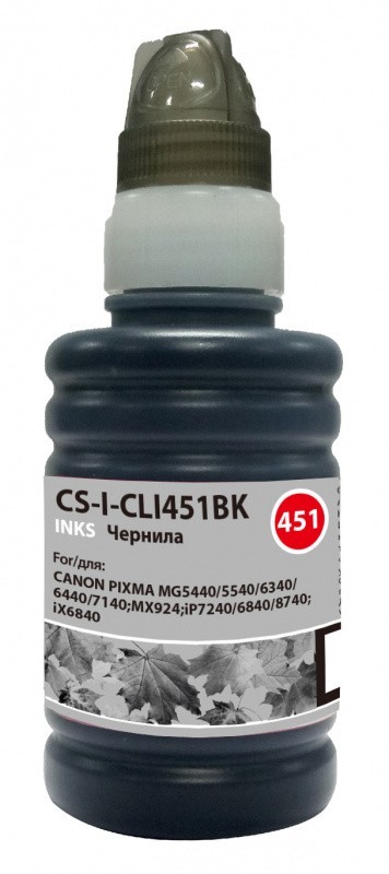 Чернила Cactus CS-I-CLI451BK для принтеров Canon Pixma iP6840/ iP7240/ iP8740/ iX6840/ MG5440, черный 100мл
