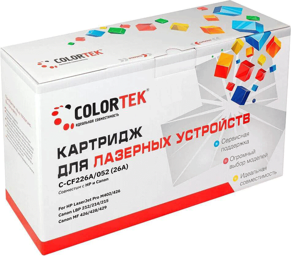 Картридж Colortek CF226A/052 (CT-CF226A/C-052) для принтеров HP LaserJet Pro M402/ M426, Canon i-Sensys LBP212/ LBP214/ LBP215/ MF426/ MF428/ MF429, 3 100 стр. 