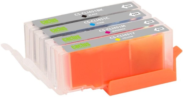Набор картриджей Cactus CLI-451 (CS-CLI451BK/M/C/Y) CMYK (с чипом) для Canon Pixma iP6840/ iP7240/ MG5440/ MG7540/ MX724, голубой/ пурпурный/ жёлтый/ чёрный, 48мл
