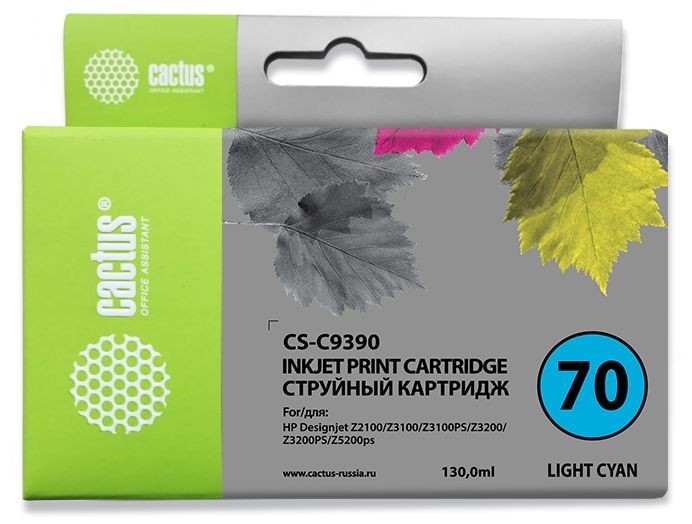 Картридж струйный Cactus CS-C9390 (HP №70) для принтеров HP DesignJet Z2100, Z2100GP, Z3100, Z3100GP, Z3100ps GP, Z3200, Z3200ps, Z5200, Z5400 ePrinter, Z5400ps PostScript светло-голубой (130 мл)