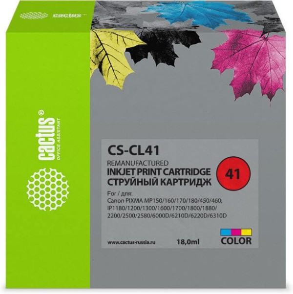 Картридж Cactus CL-41 (CS-CL41) Color (с чипом) для Canon Pixma MP150/ MP160/ MP170, iP1200/ iP1300/ iP1600, цветной, 18 мл