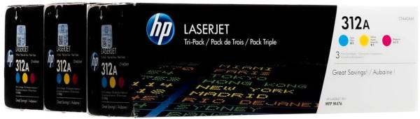 Набор картриджей HP CF440AM (CF381A+CF382A+CF383A) (312A) CMY оригинальный для HP Color LaserJet Pro M476dn/ M476dw/ M476nw, 3*2700 страниц