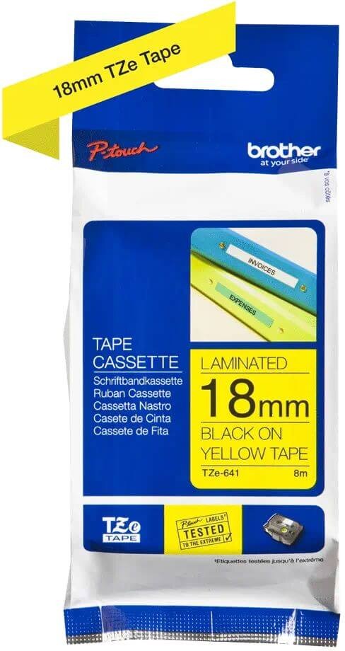Картридж Brother TZE-641 (TZe641) оригинальный для Brother P-Touch, лента 18мм*8м, чёрный на жёлтом