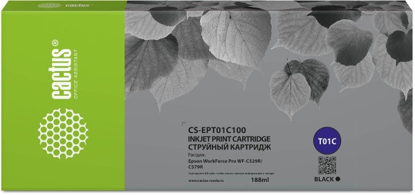 Картридж Cactus T01C1 (CS-EPT01C100) Black для Epson WorkForce Pro WF-C529RDW/ WF-C579RDWF, чёрный, 188мл
