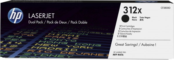 Картридж HP CF380XD (312X) оригинальный для принтера HP Color LaserJet Pro M476dn/ M476dw/ M476nw black, двойная упаковка 2*4400 страниц