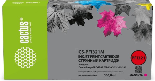 Картридж Cactus PFI-321M (CS-PFI321M) Magenta (с чипом) для Canon imagePROGRAF TM-250/ TM-255/ TM-350/ TM-355, пурпурный, увеличенный, 300мл 