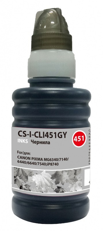 Чернила Cactus CS-I-CLI451GY для принтеров Canon Pixma iP8740/ MG6340/ MG6440/ MG6640/ MG7140/ MG7540, серый 100мл