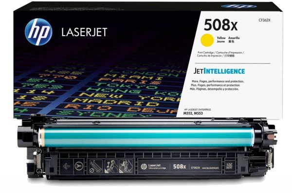Картридж HP CF362X (508X) Yellow оригинальный для HP Color LaserJet Enterprise M552/ M553/ M577, жёлтый, увеличенный, 9500 страниц