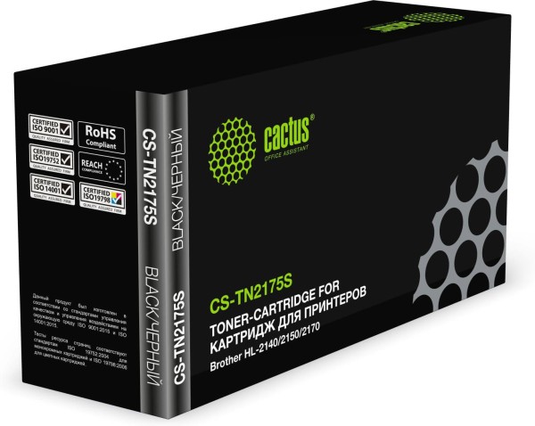 Картридж Cactus TN-2175S (CS-TN2175S) для принтеров Brother HL-2140/ 2170/ 2140R/ 2142R/ 2150N/ 2150NR/ 2170W/ 2170WR/ MFC-7320R/ 7440NR/ 7840WR/ DCP-7030/ 7030R/ 7032R/ 7040/ 7045NR черный 2600 страниц