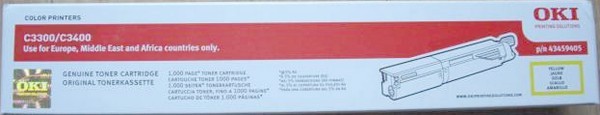 Картридж OKI (43459405/43459417) оригинальный для принтера OKI C3300/ C3400, жёлтый, 1000 стр.
