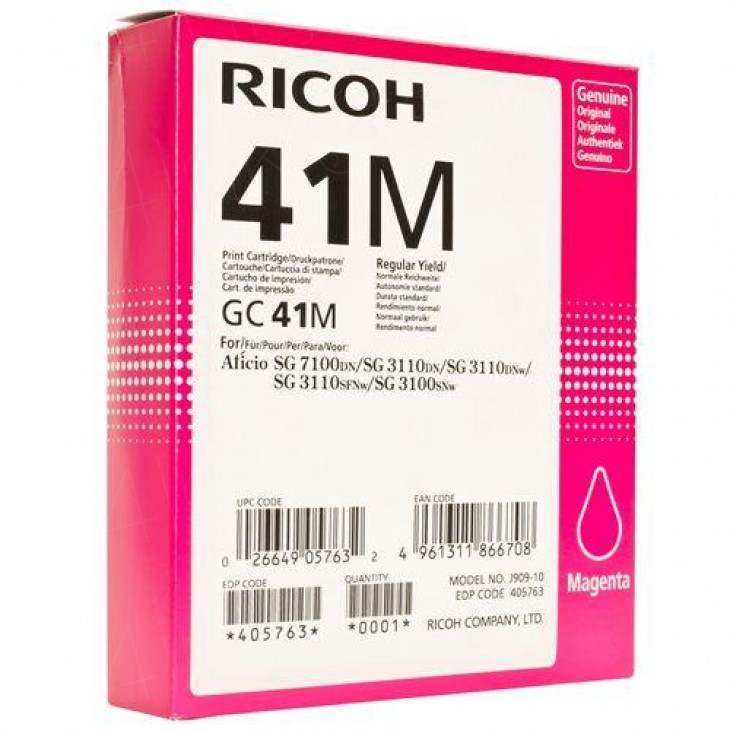 Картридж оригинальный RICOH GC41M (405763) для Aficio 3110DN/ DNw/ SFNw/ 3100SNw/ 7100DN, пурпурный, 2200 стр.
