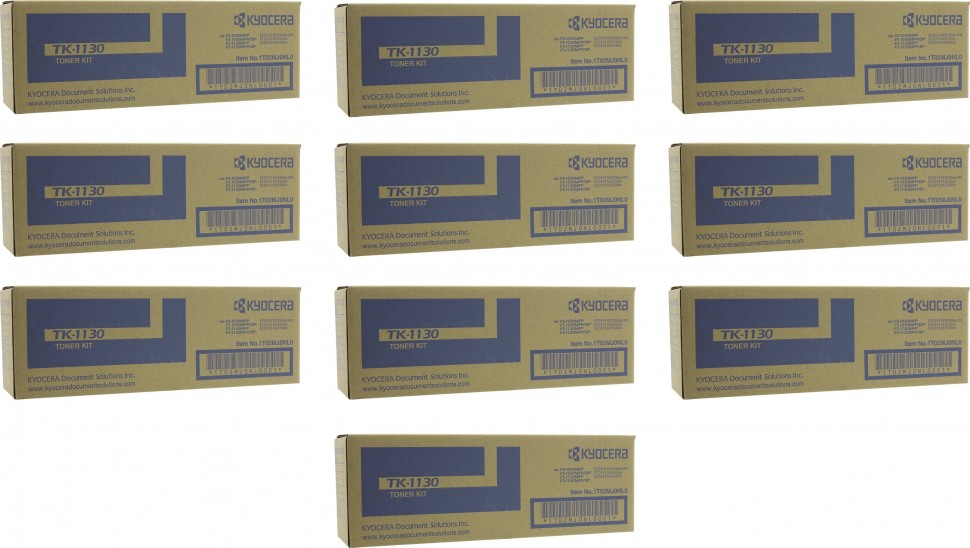 Набор картриджей Kyocera TK-1130 (1T02MJ0NL0) оригинальных (10 штук) для принтера Kyocera FS-1030/ FS-1130MFP/ ECOSYS M2030dn/ ECOSYS M2530dn, black, 10*3000 страниц
