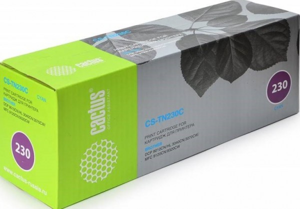 Картридж Cactus TN-230C (CS-TN230C) для принтеров Brother HL-3040/ 3070/ DCP-9010, MFC-9120/ 9320, голубой, 1400 стр.