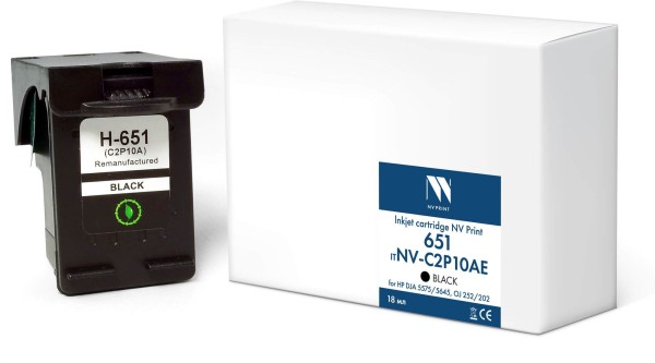Картридж NV Print №651 (NV-C2P10AE) Black для HP OfficeJet 202/ 252, DeskJet Ink Advantage 5645/ 5575, чёрный, 18мл