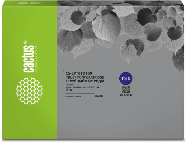 Картридж Cactus T01D1 (CS-EPT01D100) Black для Epson WorkForce Pro WF-C529RDW/ WF-C579RDWF, чёрный, увеличенный, 860мл