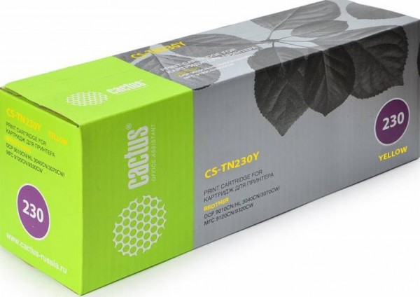 Картридж Cactus TN-230Y (CS-TN230Y) для принтеров Brother HL-3040/ 3070/ DCP-9010/ MFC-9120/ 9320 желтый 1400 страниц