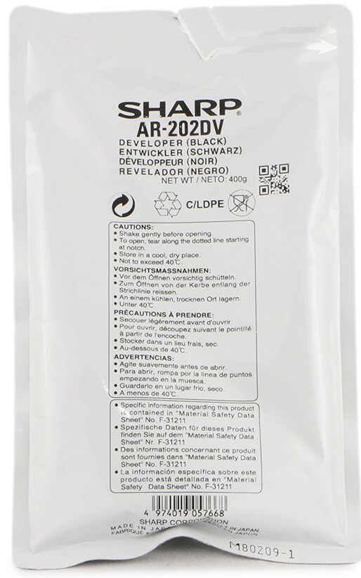 Девелопер Sharp (AR-202LD/ AR-202DV/ AR202LD/ AR202DV) оригинальный для Sharp AR-160/ AR-163/ AR-201/ AR-M160/ AR-M205/ AR-M5316/ AR-M5320, чёрный, 50000 стр. 