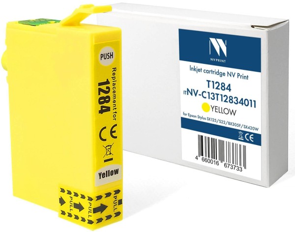 Картридж NV Print T1284 (NV-C13T12844011) Yellow для Epson Stylus SX125/ S22/ BX305F/ SX420W, жёлтый, 13мл