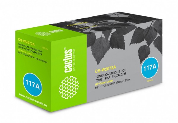 Картридж Cactus CS-W2072A для принтеров HP Color Laser 150a/ 150nw/ 178nw MFP /179fnw MFP, жёлтый, 700 страниц