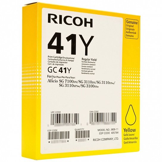 Картридж оригинальный RICOH GC41Y (405764) для Aficio 3110DN/ DNw/ SFNw/ 3100SNw/ 7100DN, желтый, 2200 стр.
