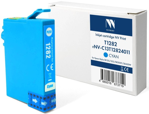Картридж NV Print T1282 (NV-C13T12824011) Cyan для Epson Stylus SX125/ S22/ BX305F/ SX420W, голубой, 13мл