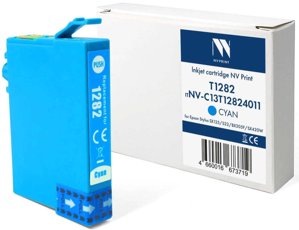 Картридж NV Print T1282 (NV-C13T12824011) Cyan для Epson Stylus SX125/ S22/ BX305F/ SX420W, голубой, 13мл