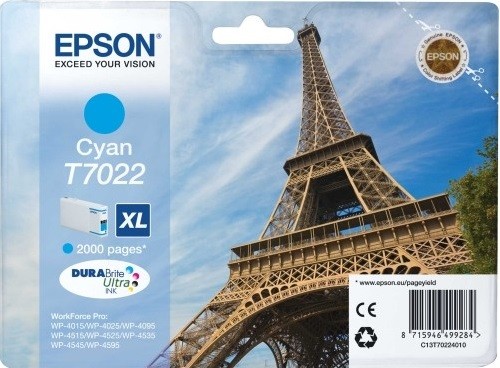 Epson C13T70224010 оригинальный картридж для Epson WP 4000/4500 Series Ink XL, Cyan, 2k