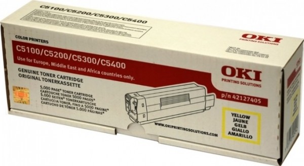 Картридж OKI (42127405/42127488) оригинальный для принтера OKI C5100/ C5150/ C5200/ C5300/ C5400/ C5510, жёлтый, 5000 страниц