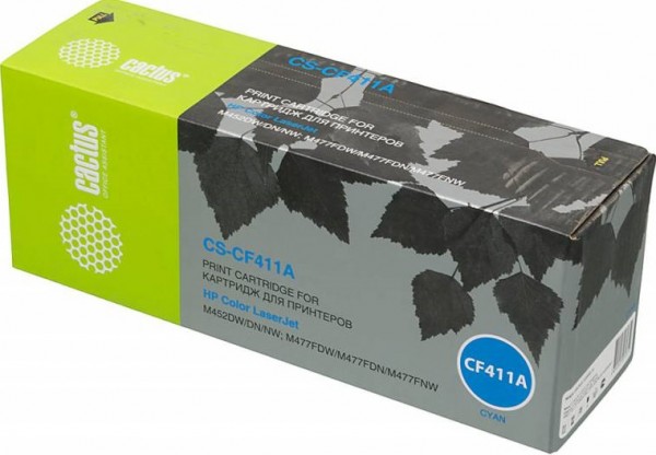 Cactus CF411A Картридж CS-CF411A голубой для принтеров HP LJ M452DW/ DN/ NW, M477FDW/ M477FDN/ M477FNW, 2 300стр.