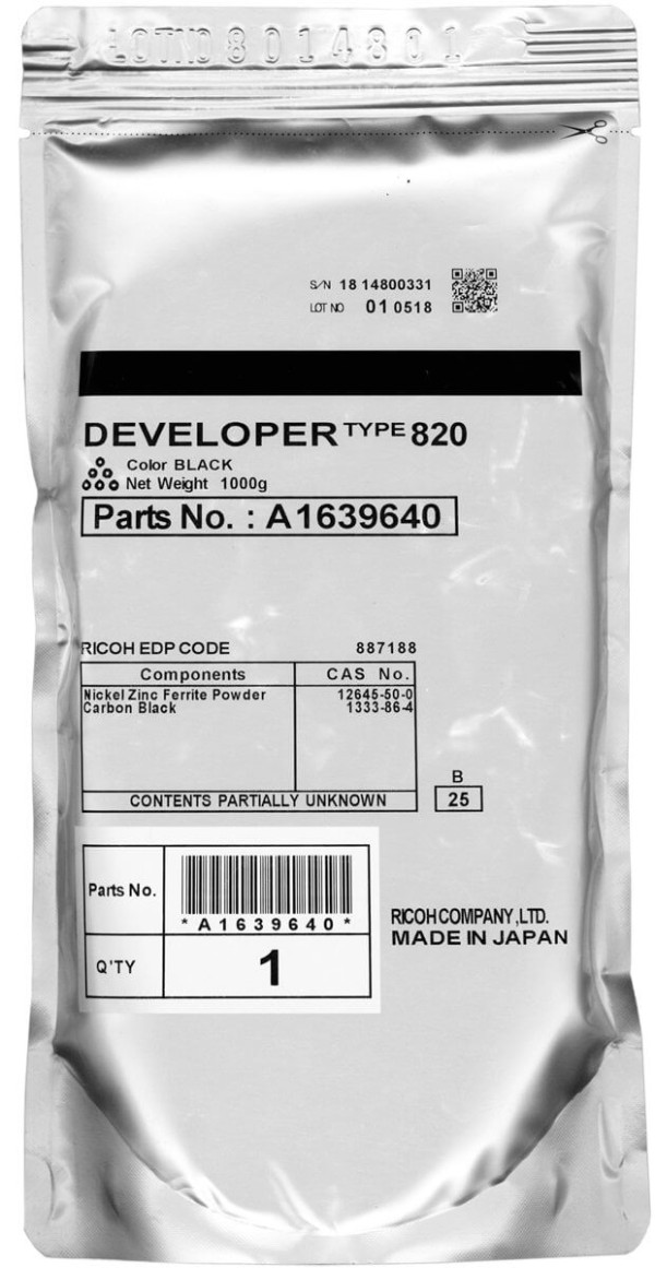 Девелопер Ricoh (A1639645/ A1639640) оригинальный Type 820/810 для Ricoh Aficio FW-740/ FW-750/ FW-760/ FW-770/ FW-780/ FW-810/ FW-830/ FW-870, чёрный, 20000 стр.