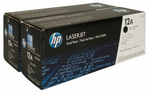 Картридж HP Q2612AD/ Q2612AF (12A) оригинальный для принтера HP LJ 1010/ 1012/ 1015/ 1018/ 1020/ 1022N/ 1022NW/ 3015/ 3020/ 3030/ 3050/ 3052/ 3055/ M1005 MFP, чёрный, двойная упаковка 2*2000 страниц