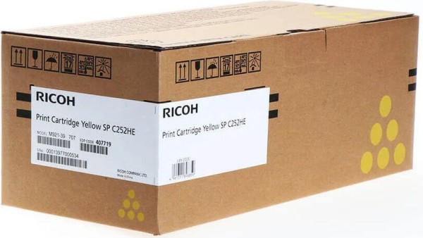 Картридж Ricoh SP C252HE (407719) оригинальный для Ricoh Aficio SP C252DN/ C252SF/ C262DNw/ C262SFNw, жёлтый, 6000 стр.