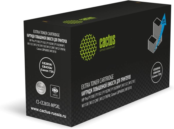 Картридж Cactus CE285A/CB435A/Canon 725 (CS-CE285X-MPSXL) для HP LaserJet M1130/ M1132/ P1102, Canon LBP6000/ MF3010, увеличенный, 8000стр.