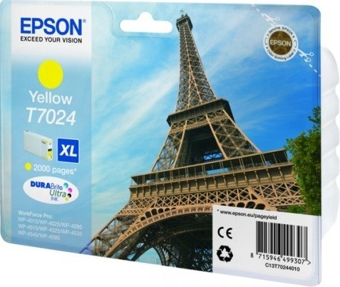 Epson C13T70244010 оригинальный картридж для Epson WP 4000/4500 Series Ink XL, Yellow, 2k