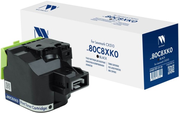 Картридж NV Print 80C8XK0 (NV-80C8XK0) Black для Lexmark CX510de/ CX510dhe/ CX510dthe, чёрный, увеличенный, 8000 стр.