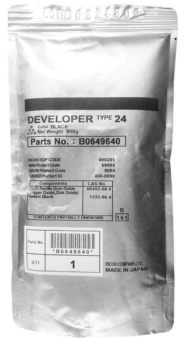 Девелопер Ricoh (B0649640/ 885281/ 885435) оригинальный Type 24 для Ricoh Aficio 1060/ 1075/ 2051/ 2060/ 2060SP/ 2075/ AP 900, MP5500/ 6000/ 6001/ 6500/ 7000/ 7001/ 7500/ 8000/ 8001/ 9001, чёрный, 350000 стр.
