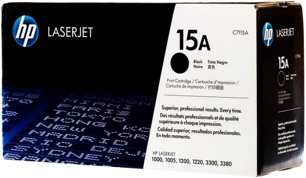 Картридж HP C7115A (15A) оригинальный для принтера HP LaserJet 1000w/ 1005w/ 1200/ 1200n/ 1220/ 3300mfp/ 3310dp/ 3320n/ 3320mfp/ 3330mfp/ 3380 black, 2500 страниц
